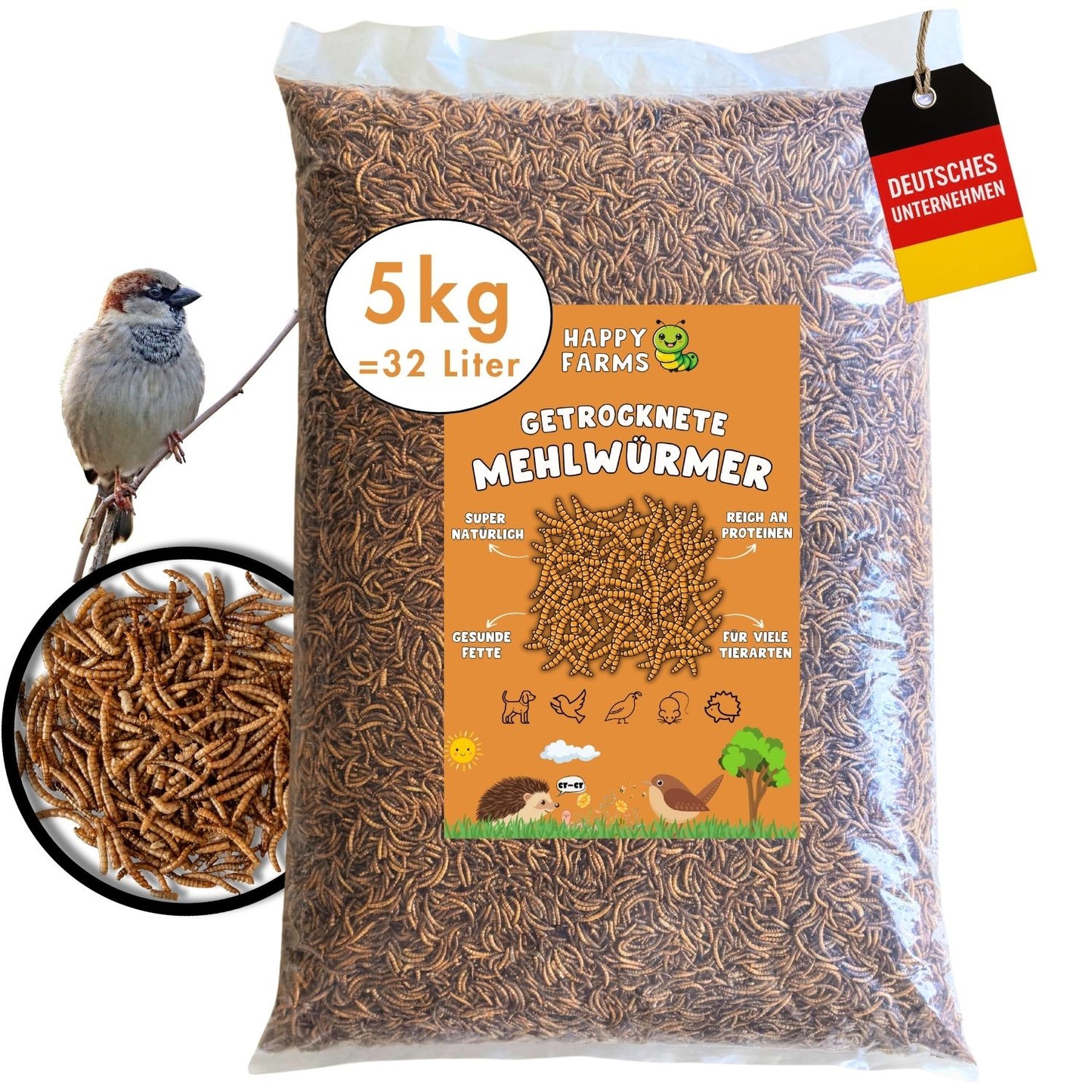 Getrocknete Mehlwürmer online kaufen – Happy Farms Vogelfutter & Igelfutter