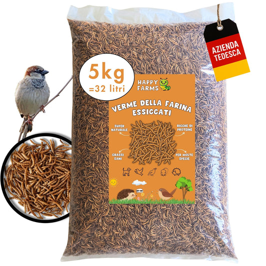 Vermi della farina essiccati 5 kg per galline e ricci, alimento naturale ricco di proteine.