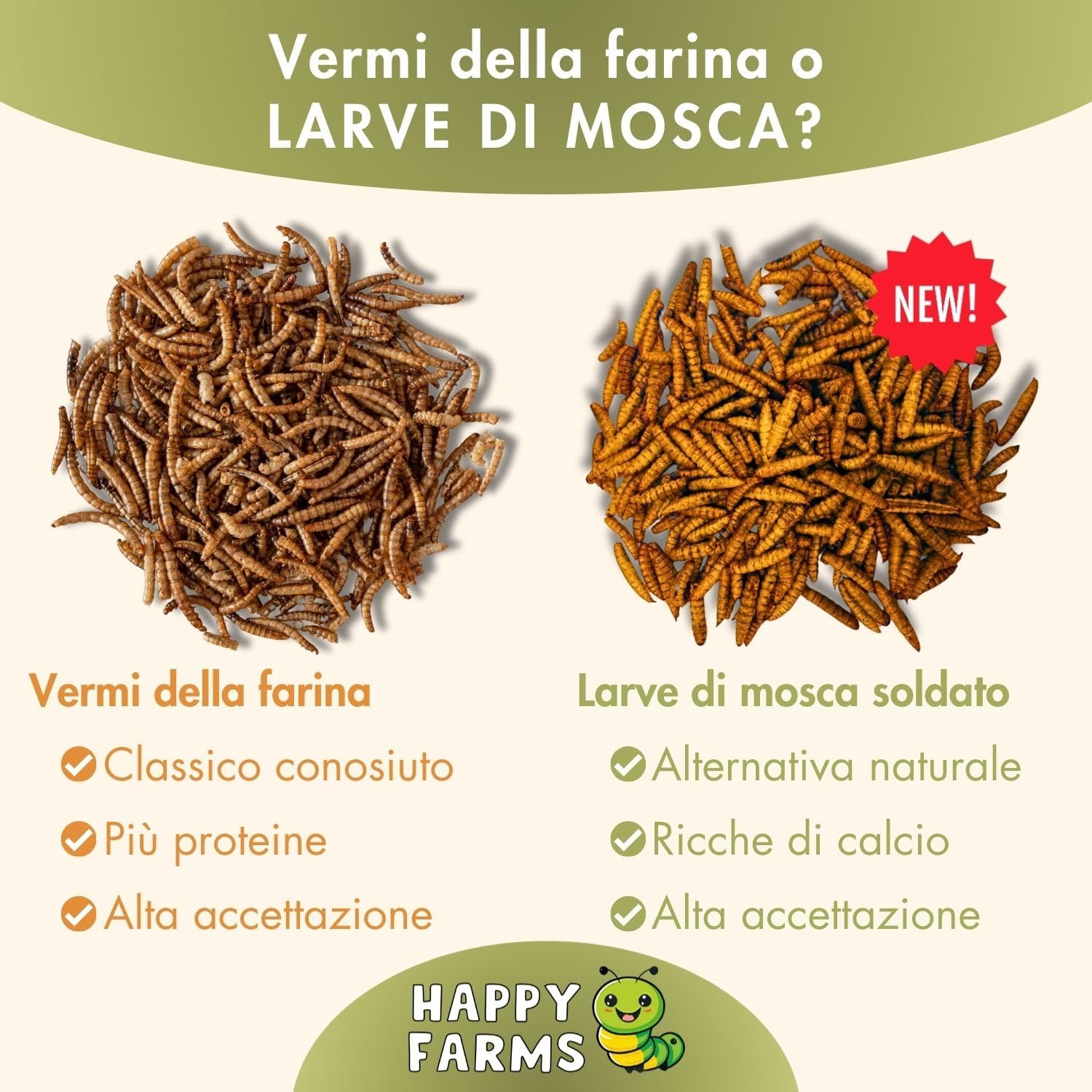 Confronto tra vermi della farina e larve di mosca soldato essiccate: più proteine o più calcio.