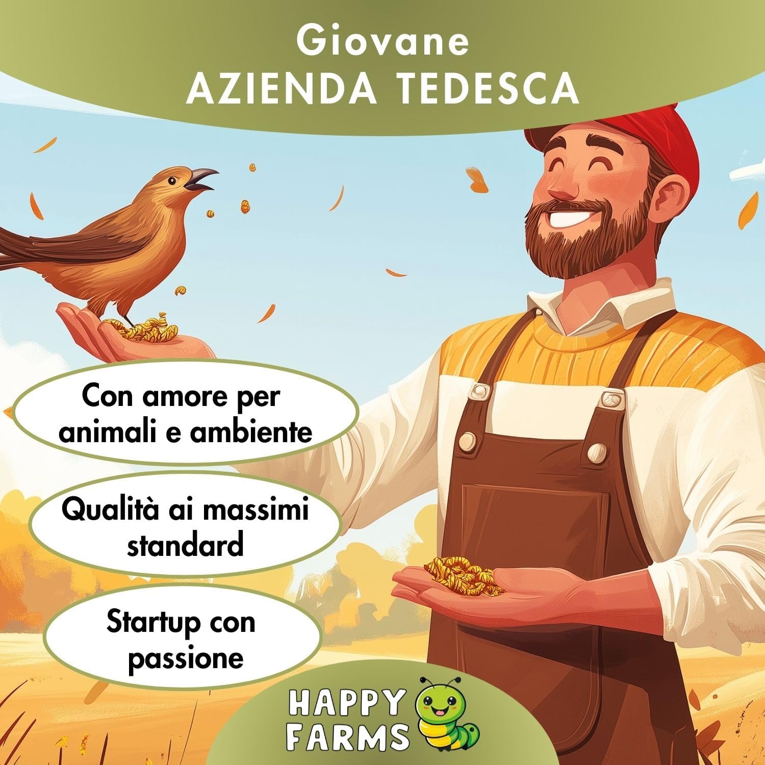 Larve di mosca soldato essiccate, ricche di calcio e proteine, per galline, uccelli, rettili, ricci e roditori.