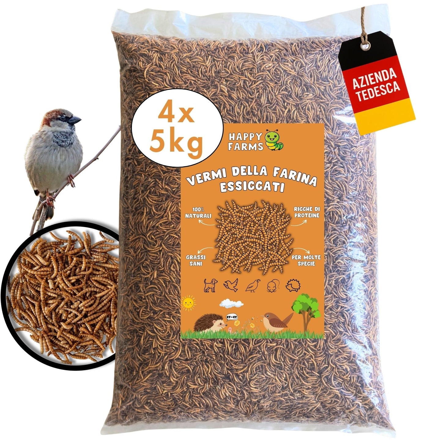 Vermi della farina essiccati 20 kg per galline e ricci, alimento naturale ad alto contenuto proteico.